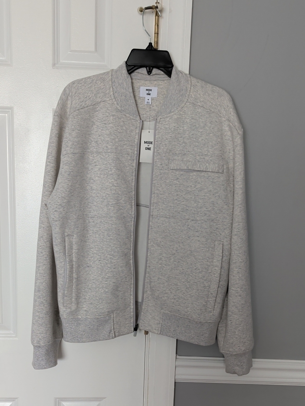 Men's Heather Light Gray Zip-Up Bomber Sweater